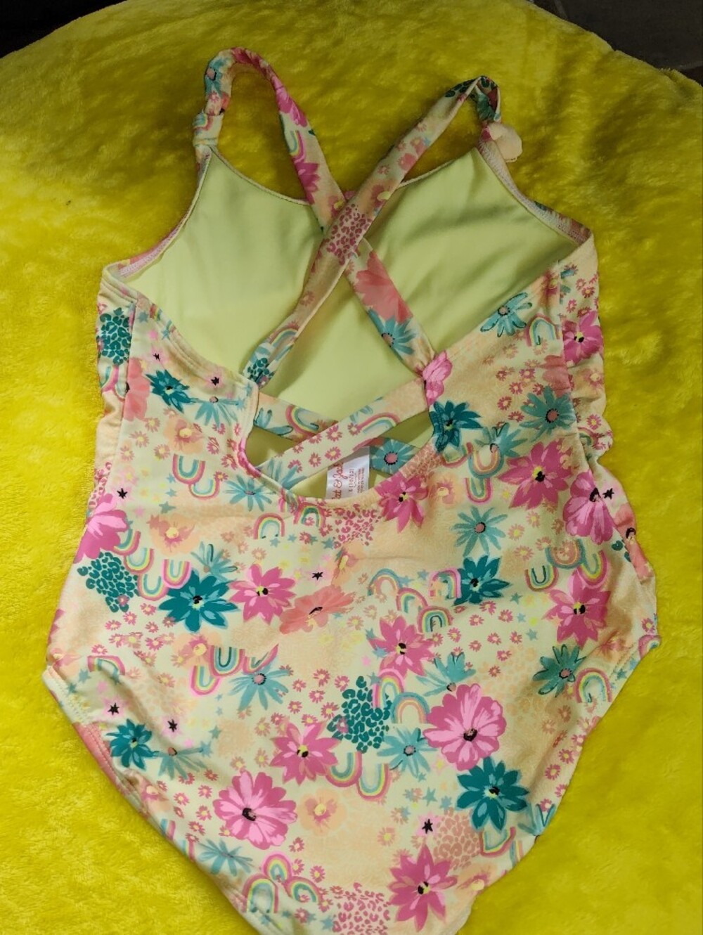 Cat & Jack Yellow Floral One-Piece Swimsuit with Pink & Teal Accents - Picture 2 of 4